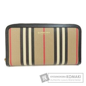Burberry Striped Zip Around Long Wallet Leather